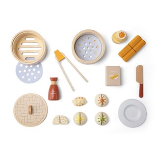 Wooden dim sum play food set